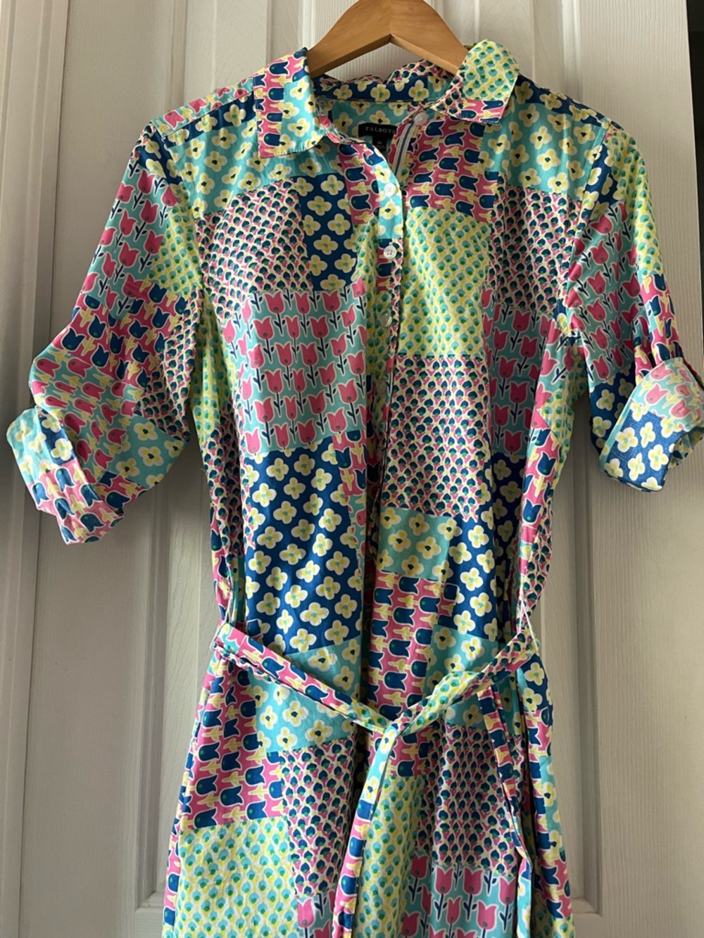 Talbots Multicolor Patchwork Shirt Dress in Pink, Blue, Green & Cream - Picture 2 of 4